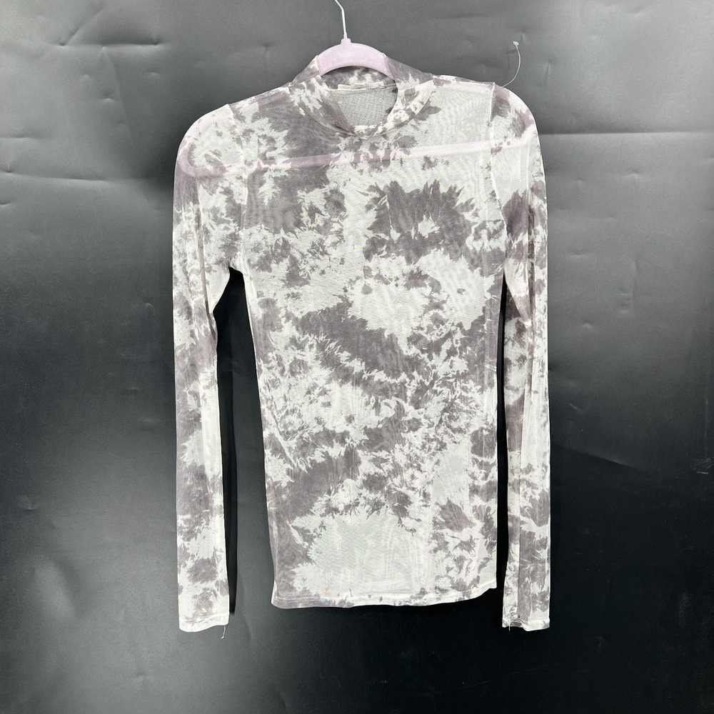 Antistar grey white abstract sheer mesh mock neck top grunge indie y2k M